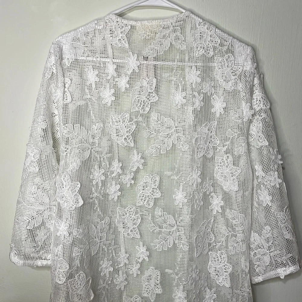 Anthropologie White Floral Lace Open-Front Swim Coverup